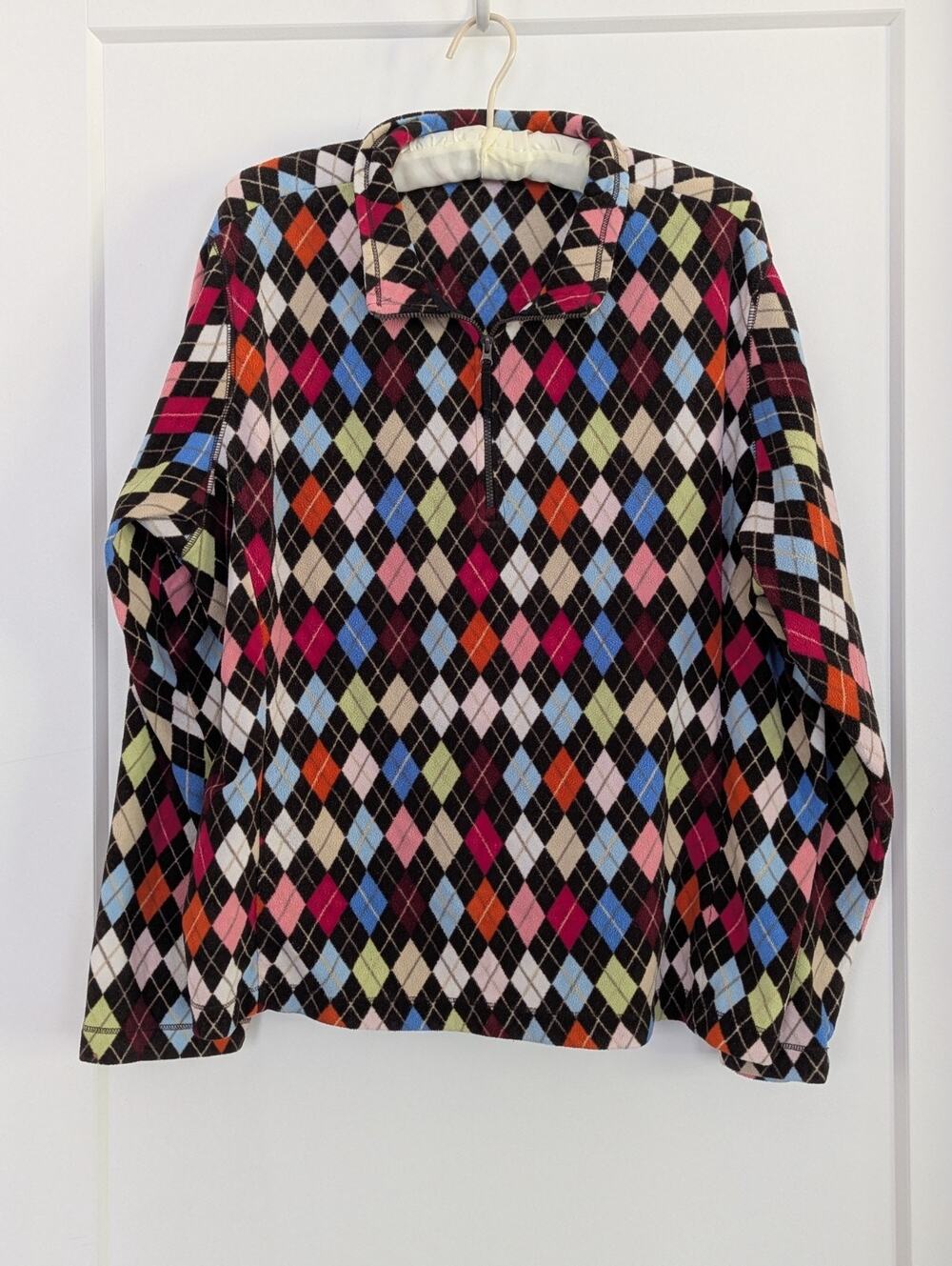 Lands' End ThermaCheck 100 Fleece Pullover Women's XL P 18-20 Argyle 1/4 Zip